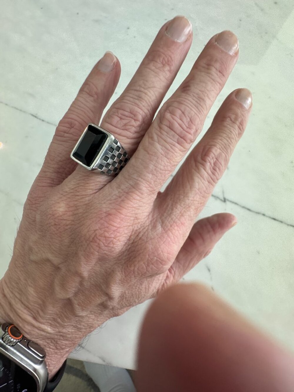 Men’s Stainless Steel Black Stone Statement Signet Ring Size 10